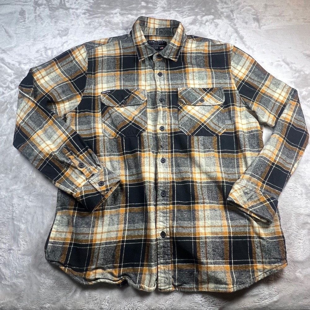 Howitzer Mens XL Adult Flannel Shirt Black Orange Plaid Patriot Made In USA - Picture 2 of 8
